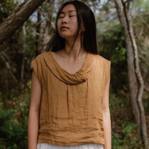 Cosmic Wonder Light Source Linen Top Women 1 Small Knot Neck Beige Made in Japan